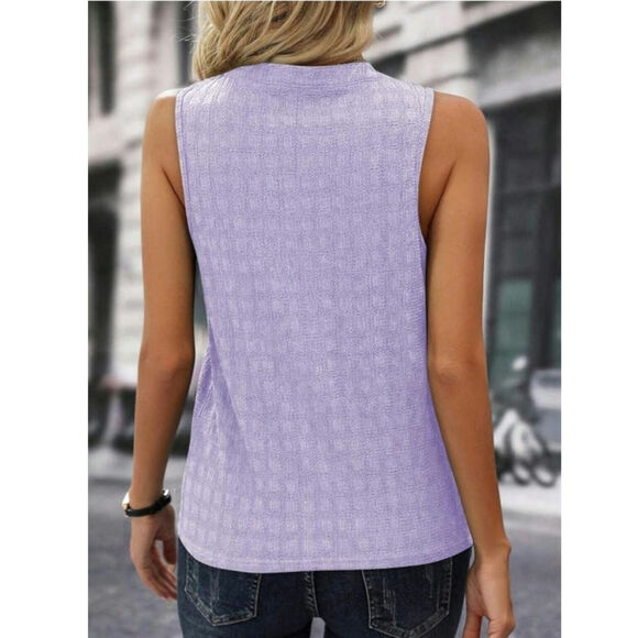 EVALESS Tank Tops Women Size XL Purple Sleeveless Shirts Henley Neck Trendy - Picture 4 of 8